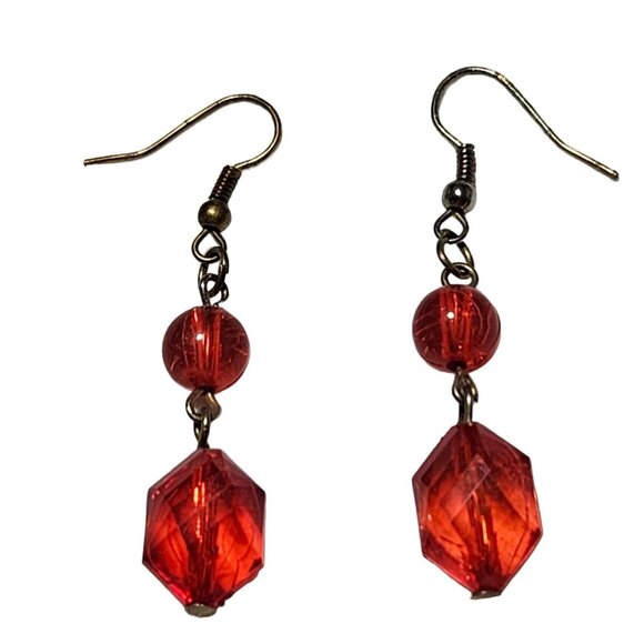 Vintage Red Beaded Drop Earrings Statement Retro Classic Fashion Jewelry Women - Picture 1 of 3